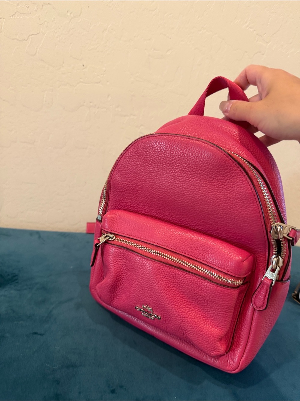 Coach Mini Pebbled Leather Backpack in Hot Pink